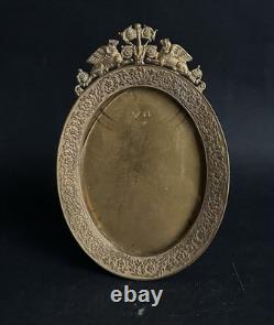 Ancien cadre miniature porte photo bronze doré Napoléon III griffon floral XIX