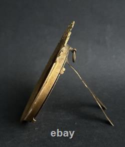 Ancien cadre miniature porte photo bronze doré Napoléon III griffon floral XIX