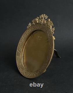 Ancien cadre miniature porte photo bronze doré Napoléon III griffon floral XIX