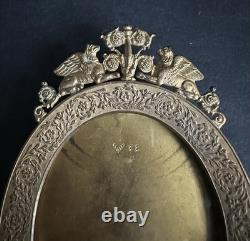 Ancien cadre miniature porte photo bronze doré Napoléon III griffon floral XIX