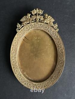 Ancien cadre miniature porte photo bronze doré Napoléon III griffon floral XIX