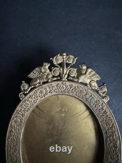 Ancien cadre miniature porte photo bronze doré Napoléon III griffon floral XIX