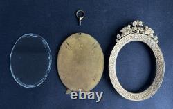 Ancien cadre miniature porte photo bronze doré Napoléon III griffon floral XIX