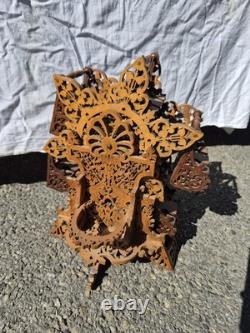 Ancien cave à liqueur tournant bois ajouré Napoléon III XIXe 40cm