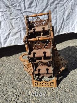 Ancien cave à liqueur tournant bois ajouré Napoléon III XIXe 40cm