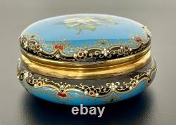 Ancien coffret boîte à bijoux pilules émaillé en émaux Bressans or laiton 19 XIX