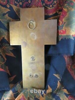 Ancien crucufix croix epok XIXe bronze cloisonné emaillé napoleon III benitier