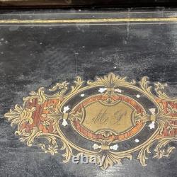 Ancien ecritoire XIXe napoleon III marqueterie de cuivre boulle et bois noirci