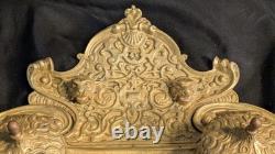 Ancien encrier Napoléon III en laiton massif, 2 godets d'origine, XIXe