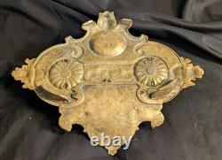 Ancien encrier Napoléon III en laiton massif, 2 godets d'origine, XIXe