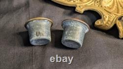 Ancien encrier Napoléon III en laiton massif, 2 godets d'origine, XIXe