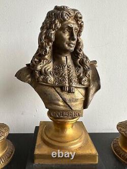 Ancien encrier de bureau marbre statuette buste bronze Colbert XIX° Napoléon III