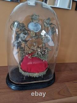 Ancien globe de mariée XIX Napoléon III avec coussin et miroirs en laiton