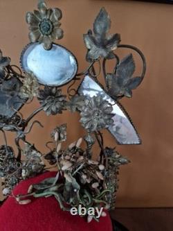 Ancien globe de mariée XIX Napoléon III avec coussin et miroirs en laiton