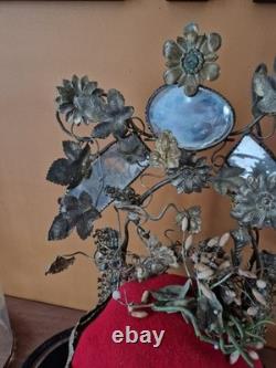 Ancien globe de mariée XIX Napoléon III avec coussin et miroirs en laiton