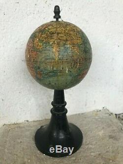 Ancien globe terrestre mappemonde J FOREST éditeur fin XIXe Napoléon III H 17CM