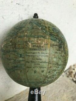 Ancien globe terrestre mappemonde J FOREST éditeur fin XIXe Napoléon III H 17CM