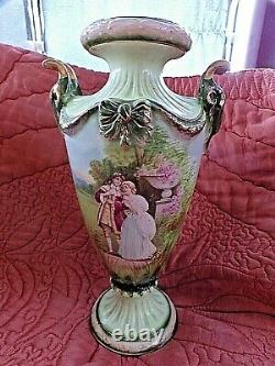 Ancien grand vase Médicis en porcelaine de Paris-scène galante-XIX ème