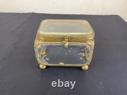 Ancien gros coffret, boite à bijoux en verre biseauté XIX ème Napoléon III