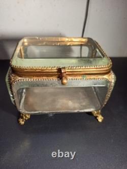 Ancien gros coffret, boite à bijoux en verre biseauté XIX -ème Napoléon III