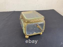 Ancien gros coffret, boite à bijoux en verre biseauté XIX ème Napoléon III