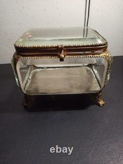 Ancien gros coffret, boite à bijoux en verre biseauté XIX -ème Napoléon III