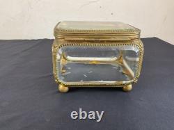 Ancien gros coffret, boite à bijoux en verre biseauté XIX ème Napoléon III