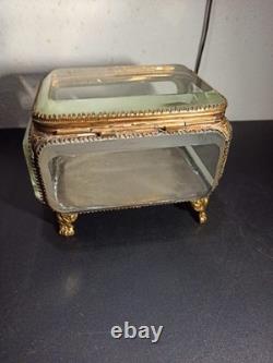 Ancien gros coffret, boite à bijoux en verre biseauté XIX -ème Napoléon III