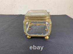 Ancien gros coffret, boite à bijoux en verre biseauté XIX ème Napoléon III
