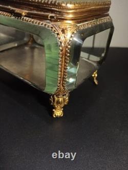 Ancien gros coffret, boite à bijoux en verre biseauté XIX -ème Napoléon III