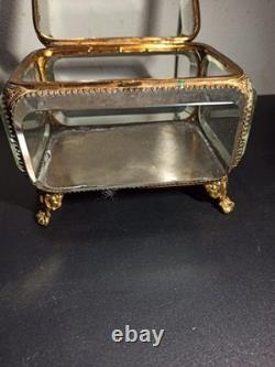 Ancien gros coffret, boite à bijoux en verre biseauté XIX -ème Napoléon III