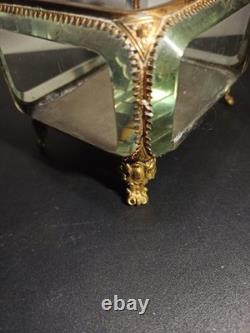 Ancien gros coffret, boite à bijoux en verre biseauté XIX -ème Napoléon III