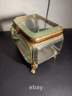 Ancien gros coffret, boite à bijoux en verre biseauté XIX -ème Napoléon III