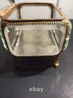 Ancien gros coffret, boite à bijoux en verre biseauté XIX -ème Napoléon III