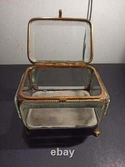 Ancien gros coffret, boite à bijoux en verre biseauté XIX -ème Napoléon III