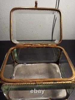 Ancien gros coffret, boite à bijoux en verre biseauté XIX -ème Napoléon III