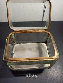 Ancien gros coffret, boite à bijoux en verre biseauté XIX -ème Napoléon III
