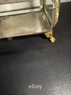 Ancien gros coffret, boite à bijoux en verre biseauté XIX -ème Napoléon III