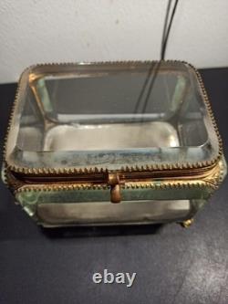 Ancien gros coffret, boite à bijoux en verre biseauté XIX -ème Napoléon III