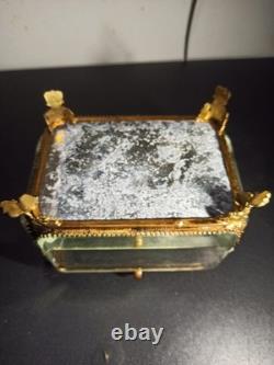 Ancien gros coffret, boite à bijoux en verre biseauté XIX -ème Napoléon III