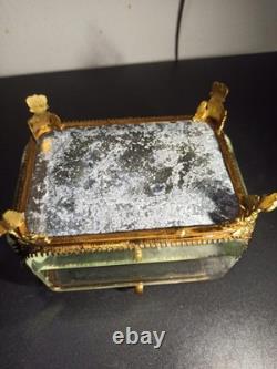 Ancien gros coffret, boite à bijoux en verre biseauté XIX -ème Napoléon III
