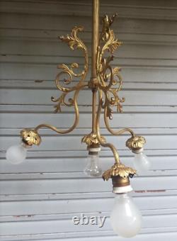 Ancien lustre XIXe S. 4 feux en bronze doré Napoléon III état de marche