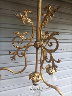 Ancien lustre XIXe S. 4 feux en bronze doré Napoléon III état de marche