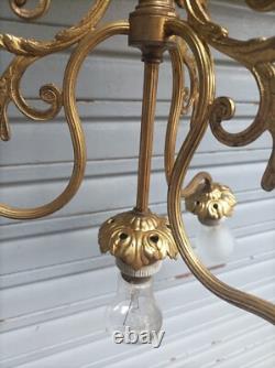 Ancien lustre XIXe S. 4 feux en bronze doré Napoléon III état de marche