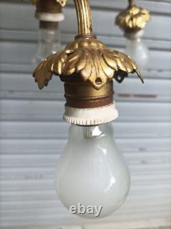 Ancien lustre XIXe S. 4 feux en bronze doré Napoléon III état de marche
