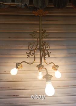Ancien lustre XIXe S. 4 feux en bronze doré Napoléon III état de marche