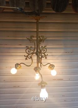 Ancien lustre XIXe S. 4 feux en bronze doré Napoléon III état de marche