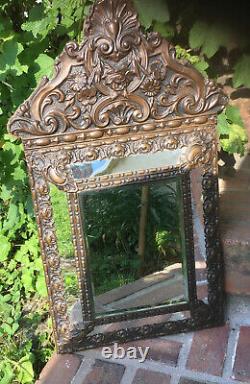 Ancien miroir parclose Napoléon III parecloses bois et laiton décor fleurs XIXE