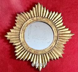Ancien miroir soleil en bois doré XIX Napoléon III sorcière cabinet de curiosité