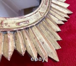 Ancien miroir soleil en bois doré XIX Napoléon III sorcière cabinet de curiosité